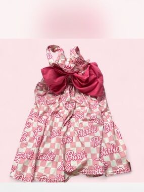 Barbie Pink Check Logo Bow Sundress